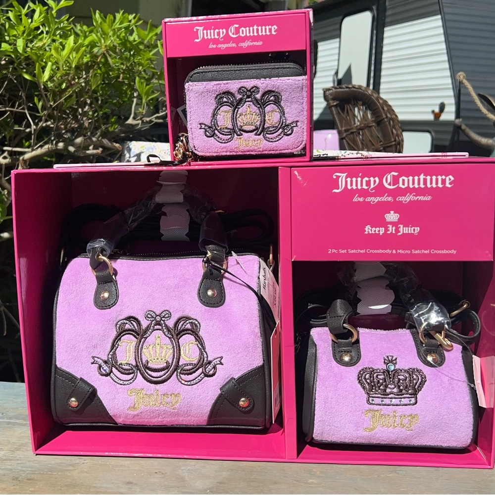 Juicy Couture Violet Tulle Lovers Club Satchel Set and Matching Wallet